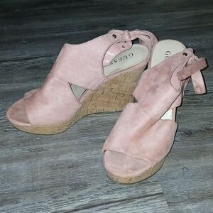 Guess dusty rose wrap around wedge kork heels Sz 11